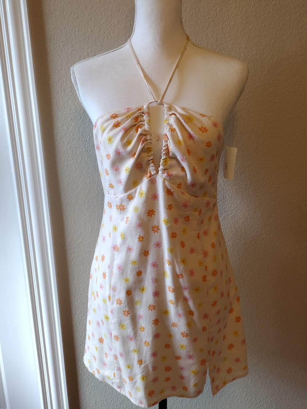 NWT Elodie White Mini Dress with Pink and Yellow Floral Print